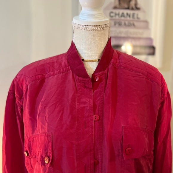 Sunny Leigh Red 100% Silk button up Jacket Size S - Picture 4 of 6